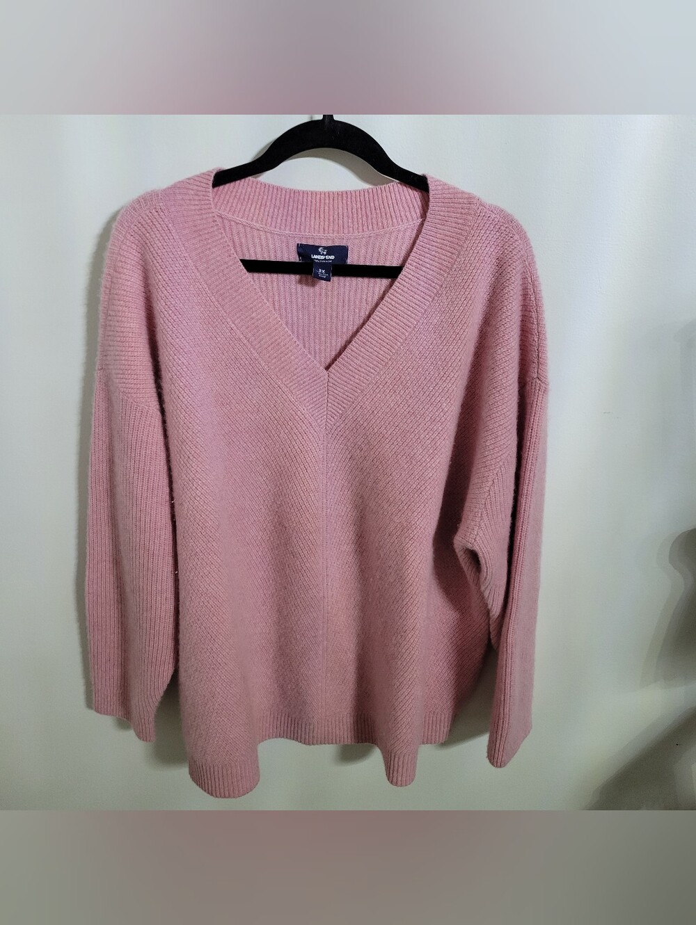 Land's End | Women's 100% Cashmere Pink Oversized V-Neck Tunic Sweater, Size 2X